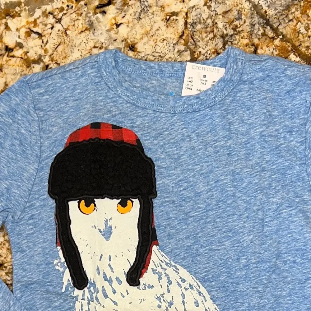 NWT J. Crew Boys' Light Blue W/Sherpa Owl Long Sleeve Tee